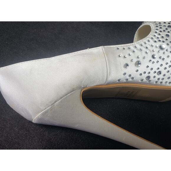 DailyShoes White Ivory Satin Rhinestone Ultra High Stiletto Platform Heels - Picture 7 of 10